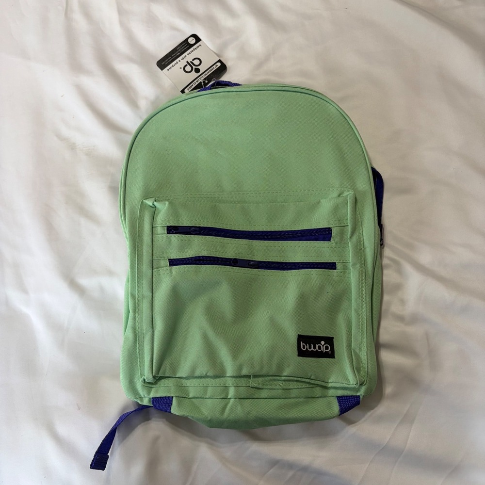 BWAP 16 Inch Classic Backpack Mint Green Purple Trim School Bag NWT *stain